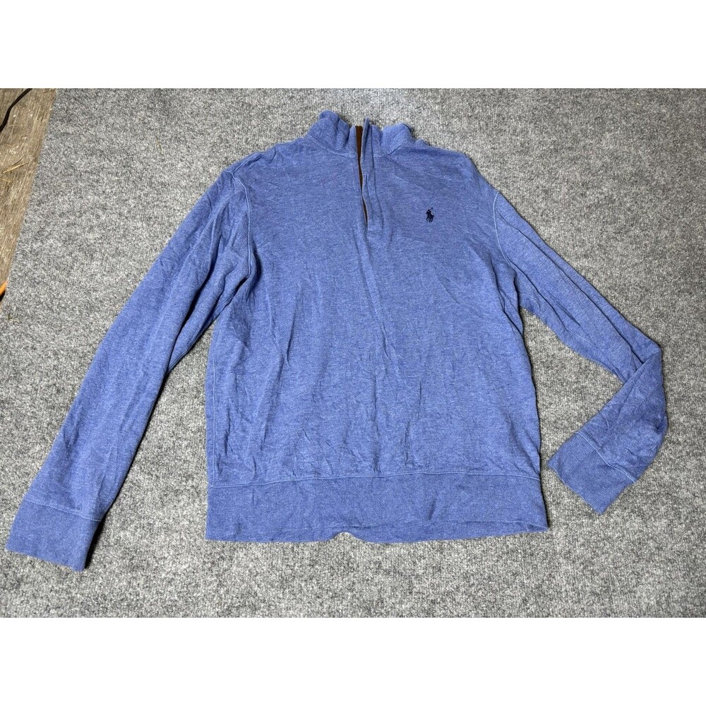Polo Ralph Lauren Sweater Mens M Blue 1/4 Zip Mock Neck Knit Pullover Logo